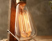 Industrial Light Wood Lamp Cool Gifts for Men Industrial Lighting Shabby Chic Edison Bulb Lamp - Weathered Wood and Marconi Filament Bulb
