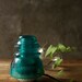 Glass Lamp Wedding Lighting Bedside Lamp - Vintage Teal Glass Telegraph Insulator Steampunk Lamp