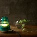 Glass Lamp Wedding Lighting Bedside Lamp - Vintage Teal Glass Telegraph Insulator Steampunk Lamp