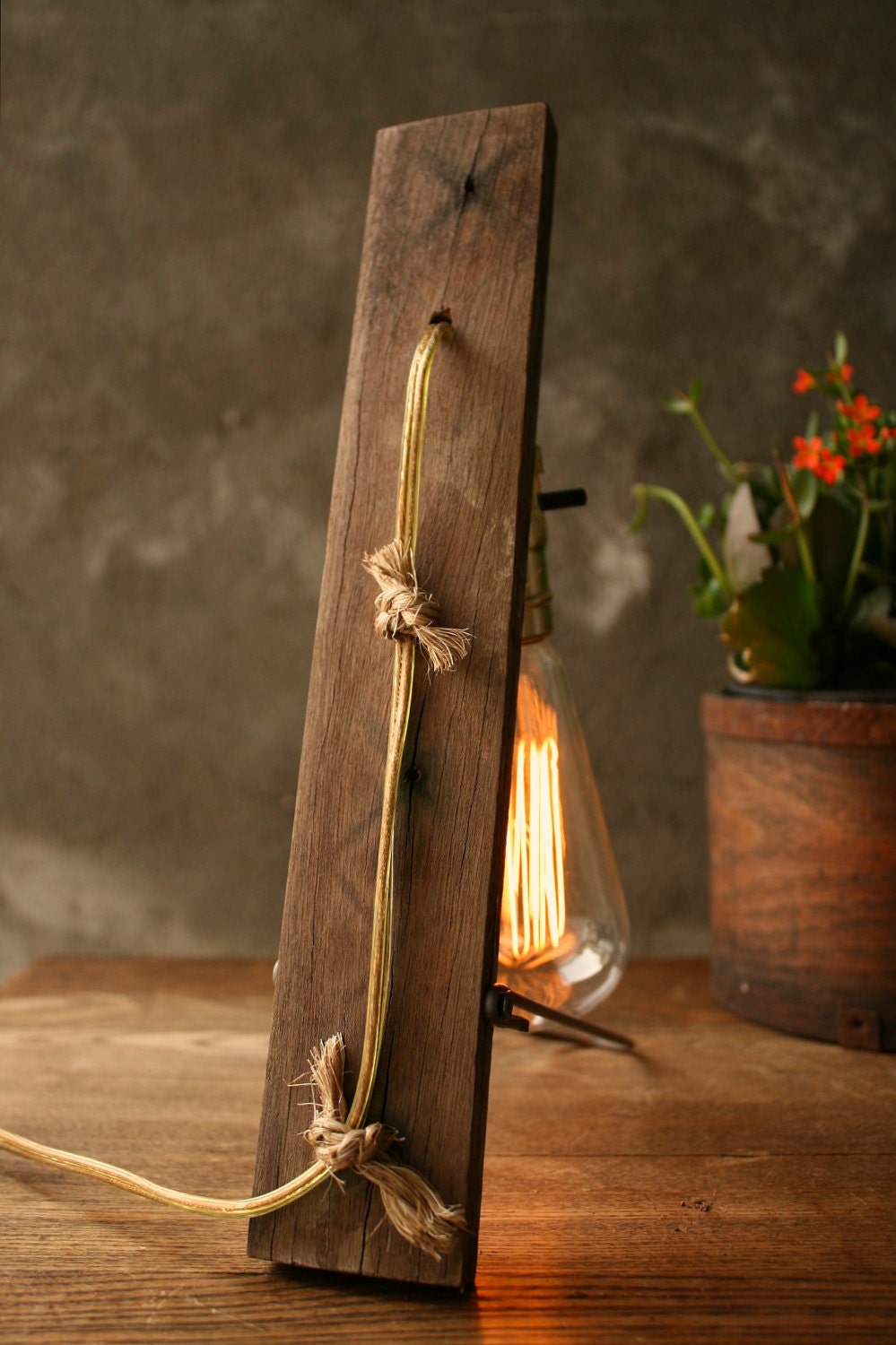 Industrial Light Wood Lamp Cool Gifts for Men Industrial Lighting Shabby Chic Edison Bulb Lamp - Weathered Wood and Marconi Filament Bulb