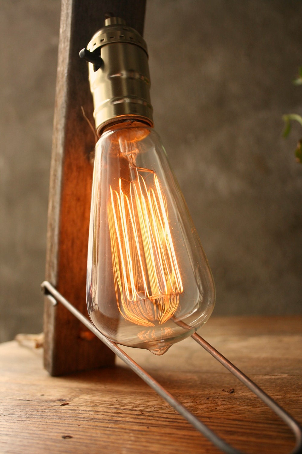 Industrial Light Wood Lamp Cool Gifts for Men Industrial Lighting Shabby Chic Edison Bulb Lamp - Weathered Wood and Marconi Filament Bulb