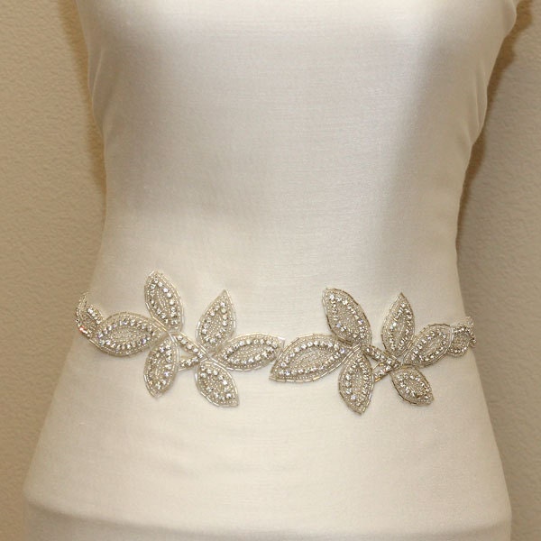 Crystal rhinestone beaded bridal sash, bridesmaid sash with ribbon tie back