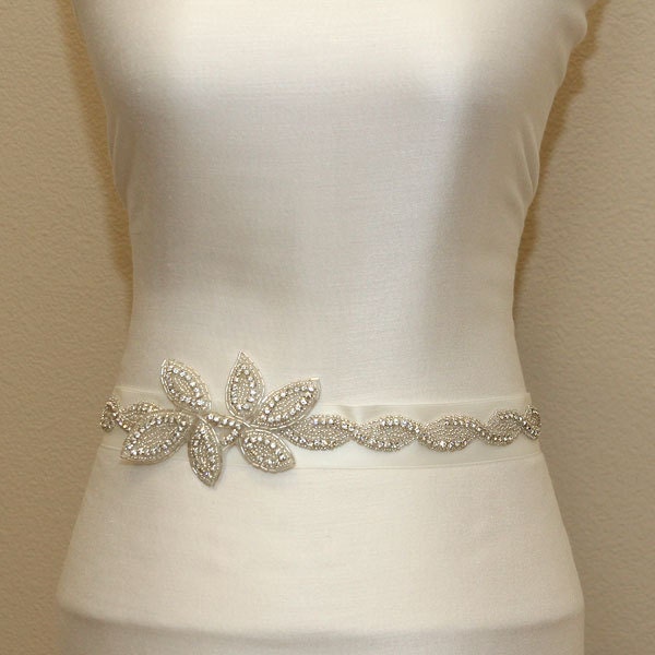Wedding sash, Crystal rhinestone beaded bridal sash, bridesmaid sash with tie  back, Bridal Accessories