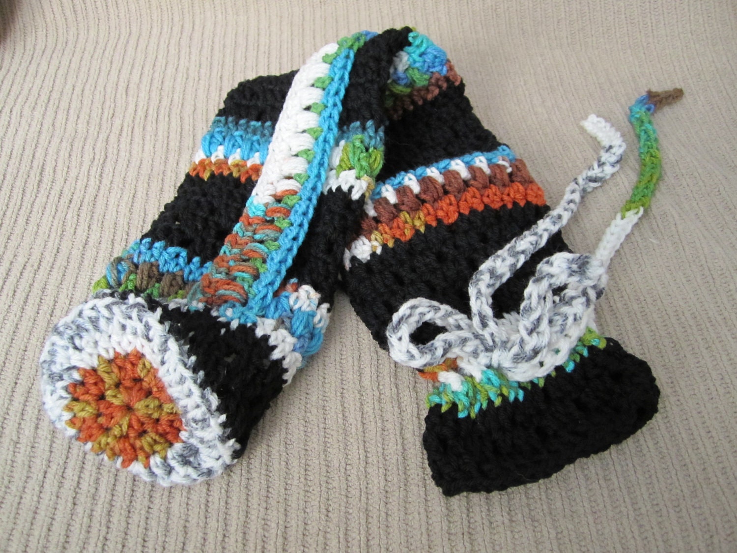 Yoga Mat Bag, Black and Southwest - Open Crochet  - MapCap Charity Item - TFI