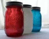 Stained Mason Pint Jars in Red, White & Blue - Set of 3