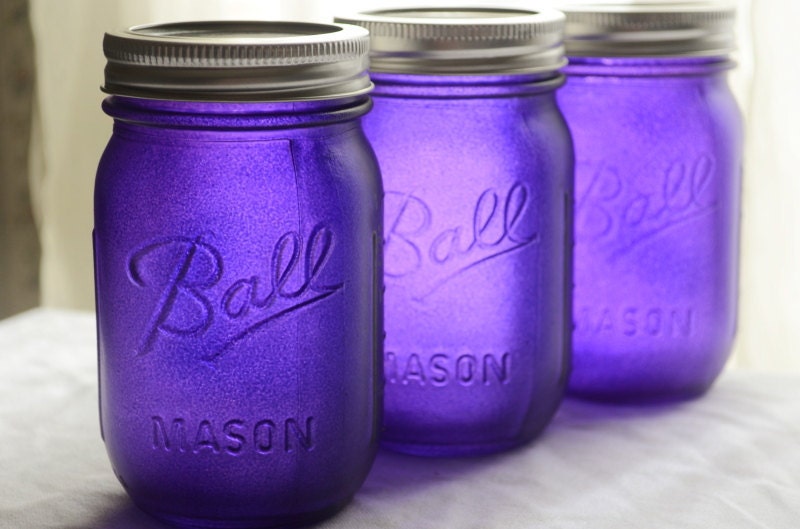 Stained Mason Jars in Blue Violet, Set of 3