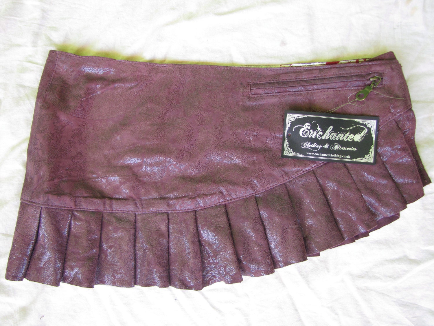 Leather suede mini skirt printed leather steampunk tribal fetish mini skirt wraparound