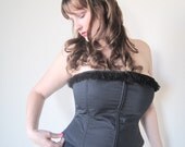 Lace Fringe on Navy Casual Corset - Completely Separating Zipper - XL - SALE