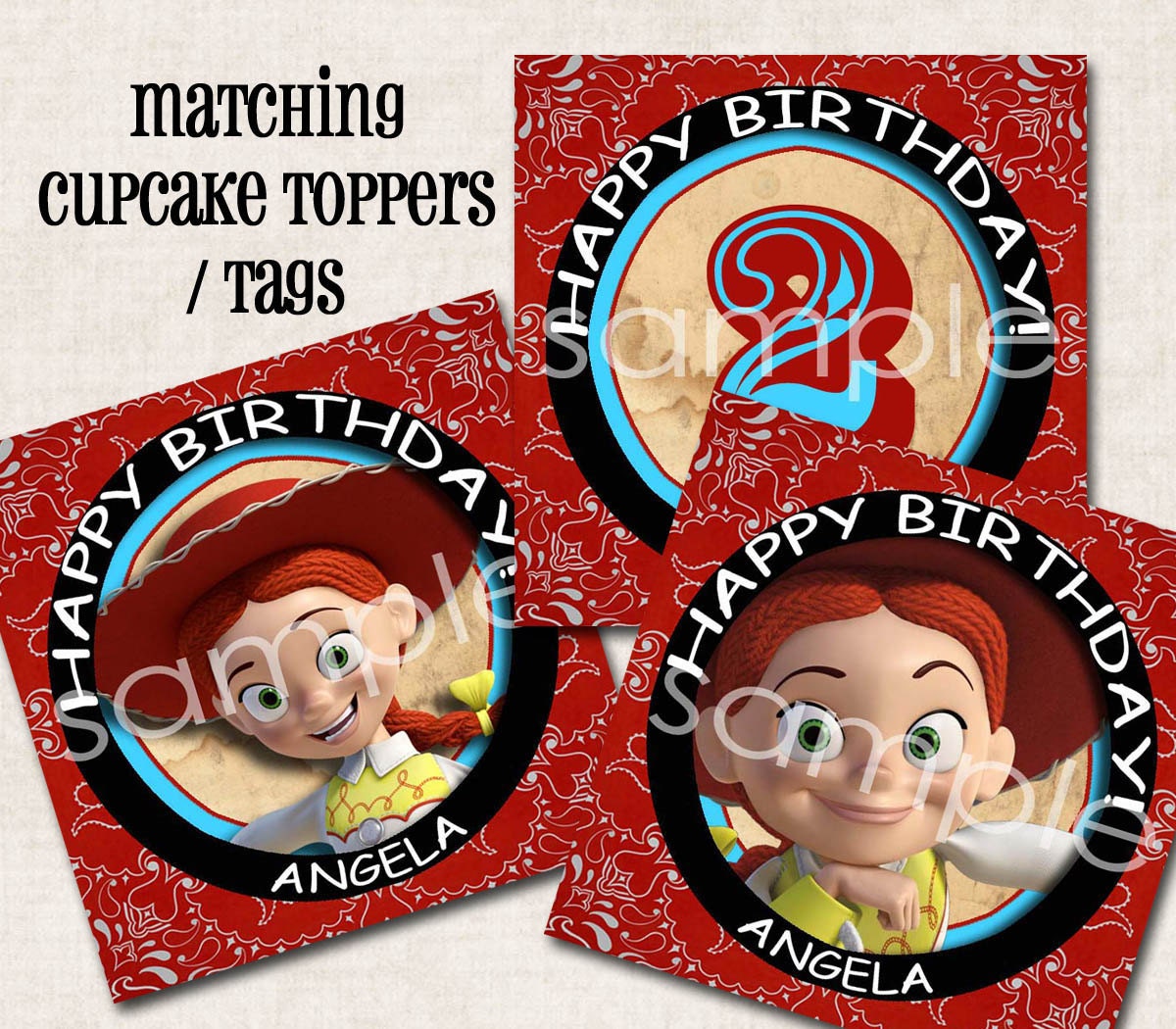Toy Story Jessie Birthday Party Cupcake Toppers / Tags, (Digital File)