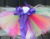 BIRTHDAY TUTU: Birthday Tutu Set Rainbow Pastel Tutu with Flower Clip Headband Photo Prop Parties