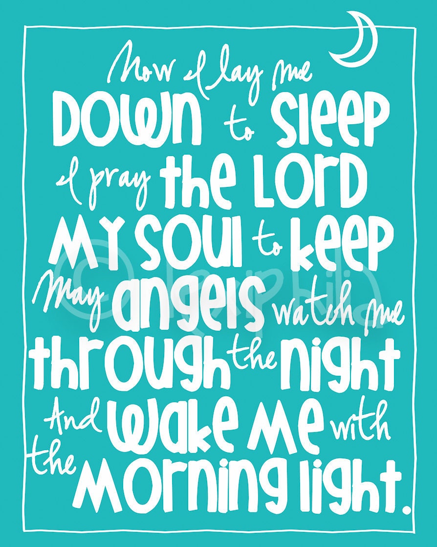 Nursery Art - The Lord's Prayer - Now I lay me down to sleep  - 8x10 Art Print -