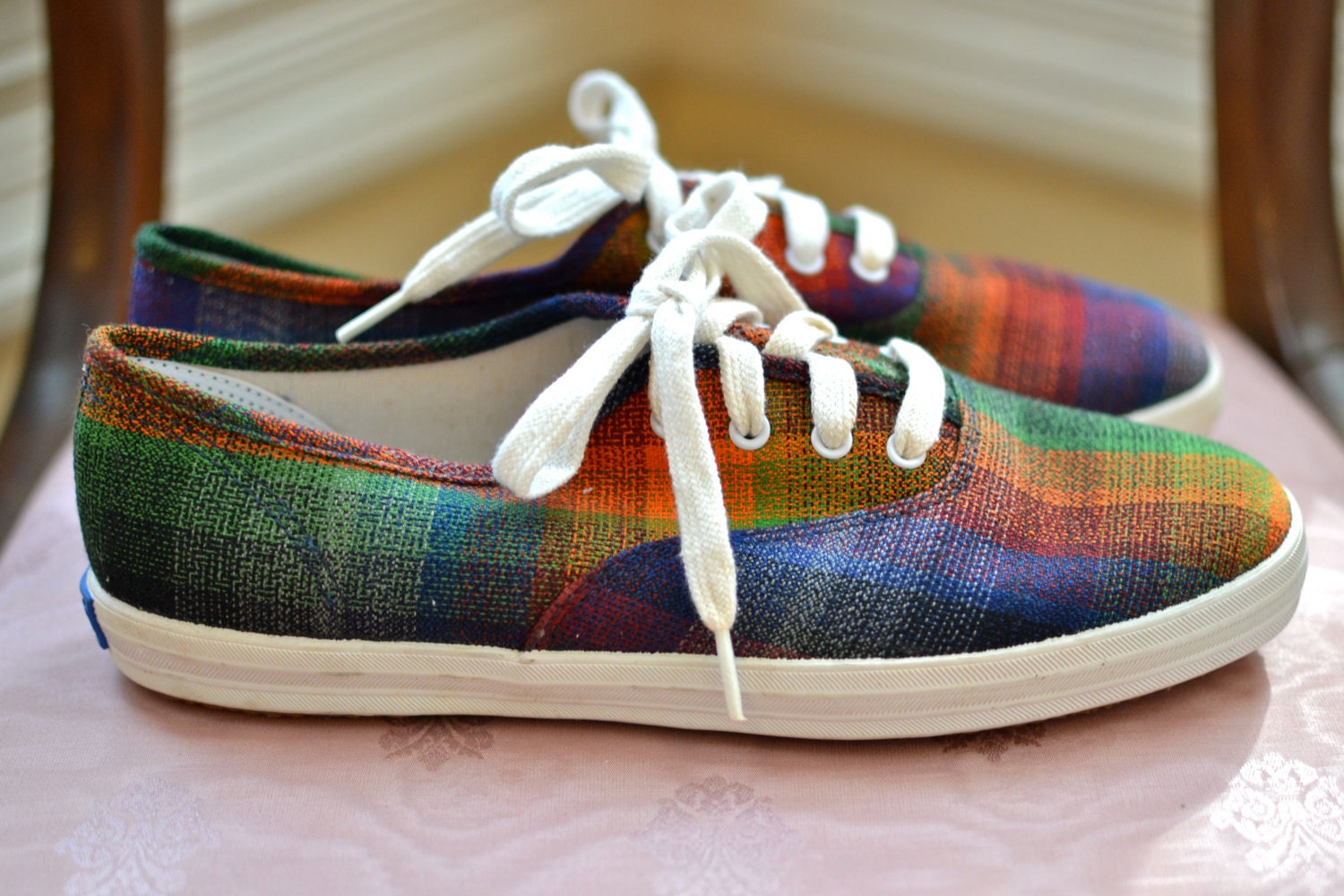 Vintage Striped Rainbow Keds Sneakers / 1980s Sneakers