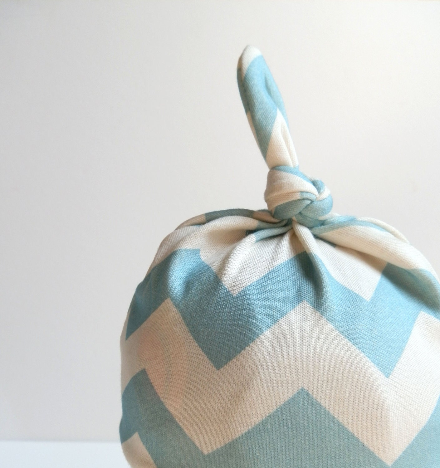 Baby Hat, Turquoise Blue Chevron, 0-6m, Organic Cotton Knotted Baby Hat