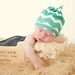 Baby Hat, Turquoise Blue Chevron, 0-6m, Organic Cotton Knotted Baby Hat