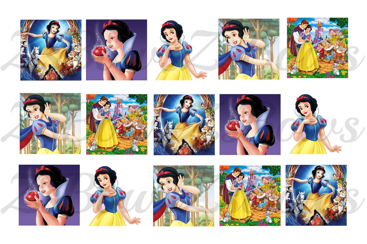INSTANT DOWNLOAD Snow White Princess 4x6 1 inch Square Tile images/digital collage sheet Il_570xn