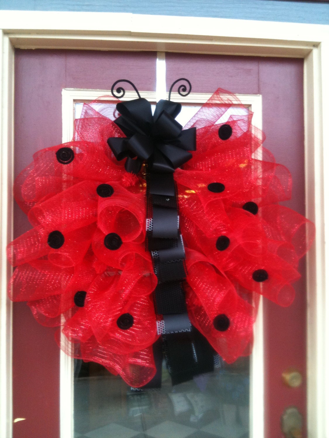 Ladybug Red and Black Polka Dot Large 28-inch Poly Deco Mesh and Ribbon Spring and Summer Wreath Door Décor