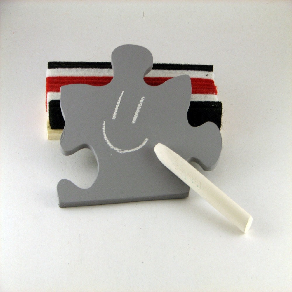 Unique Small Chalkboard, Grey Puzzle Piece Magnet