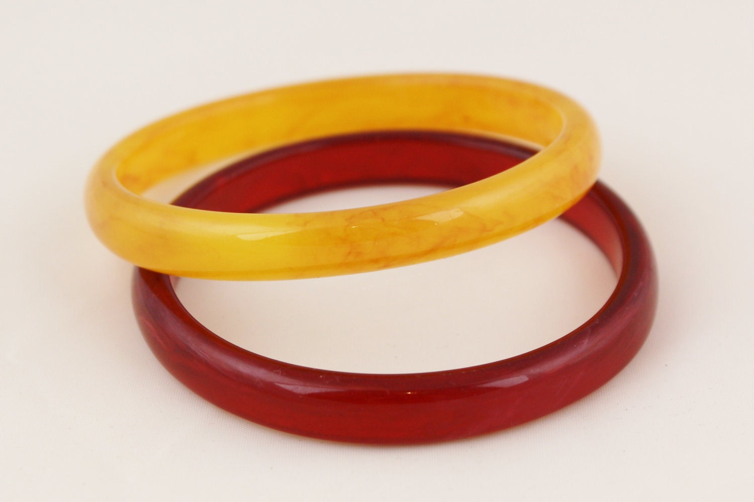Butterscotch and cherry marbled pair of bangles