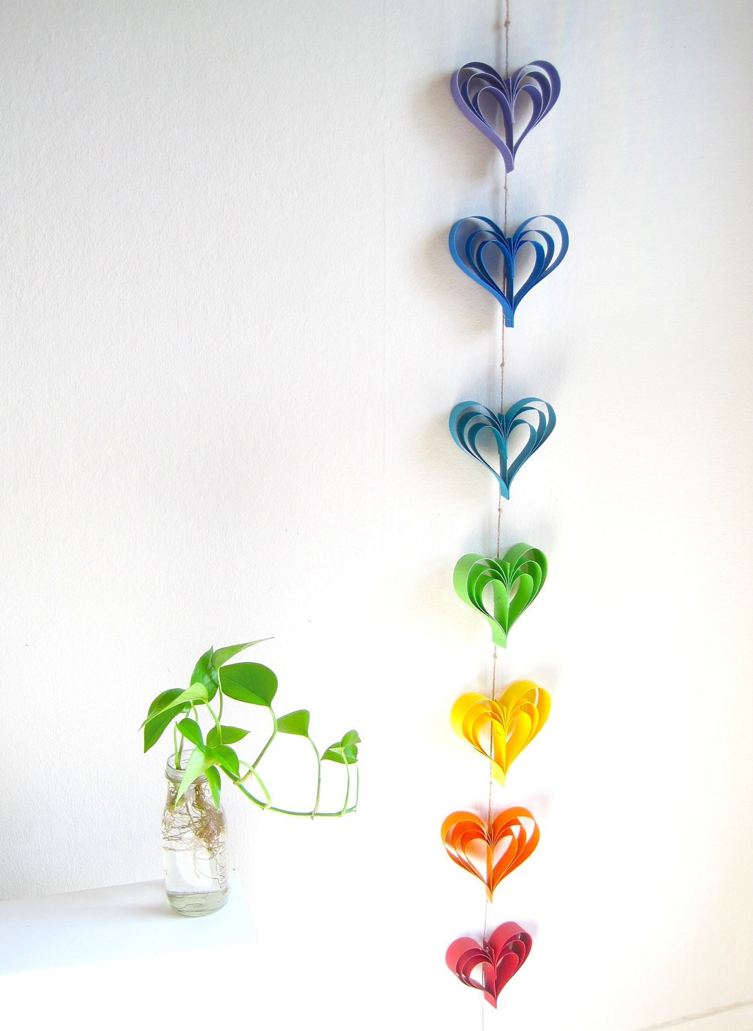 Rainbow Wedding Garland - Paper hearts Wedding Banner, rainbow birthday party, Engagement Party Decoration, Photo Booth Prop (handmade)