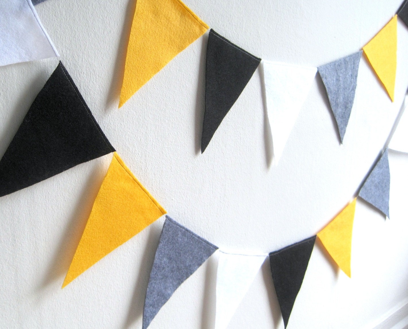 Wedding pennant flag banner, yellow grey black white, Birthday party decoration, Children's Room Decor, Photo Booth Prop, yellow gray - 8 ft