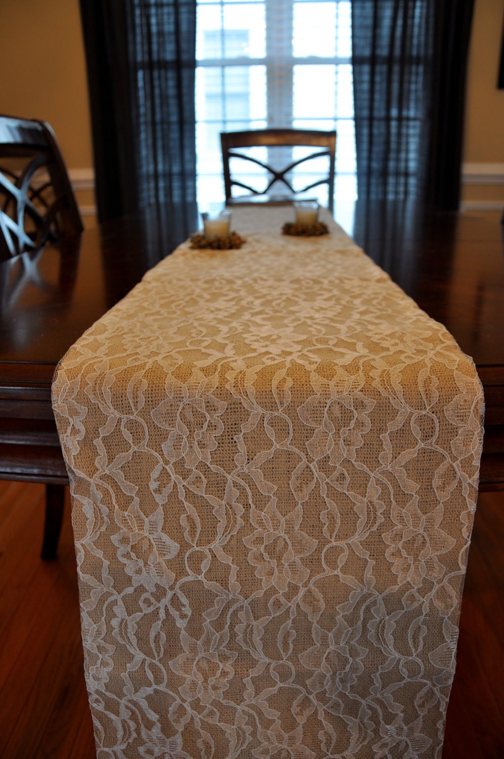 SALE - 5ft Burlap and Lace Table Runner - Custom made table runners - Rustic Wedding Table Runners