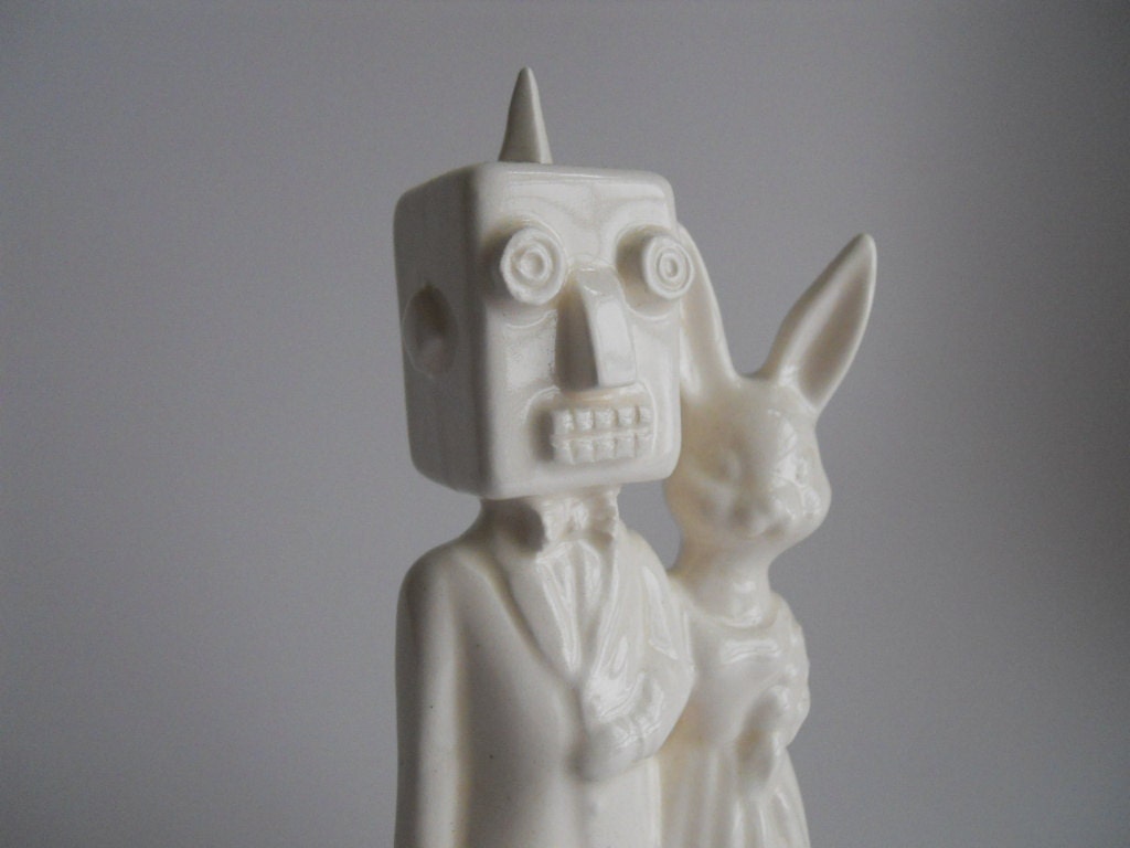 Robot and Bunny wedding Cake Topper