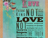 12X12 Modern Vintage Giclee Print - Mixed Media - LOVE - Teal - LHA-032