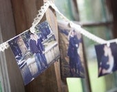 wedding photo garland : custom shabby chic bridal shower decor with lace and vintage buttons