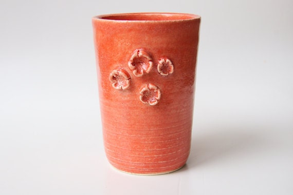 Ceramic Vase in Coral- orange flower pen holder brush holder handmade ceramics by RossLab