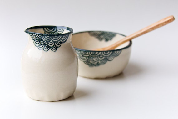 Teal Ceramic Creamer and Sugar Bowl (made to order) by RossLab