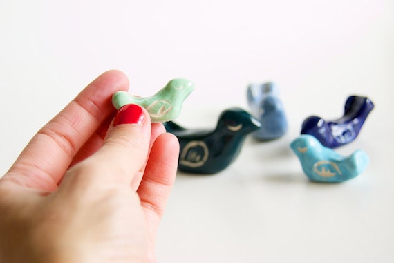 Ceramic Birds- Set of Three in Blue, Turquoise, and Mint by RossLab (made to order)