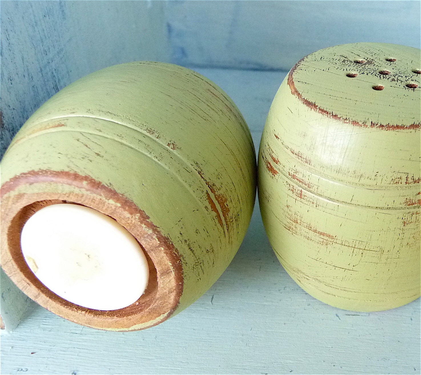 Colorful Shabby Chic Salt and Pepper Shakers, GREEN