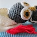 Vintage Owl Amigurumi Handmade Grey Yellow Graduation Owl