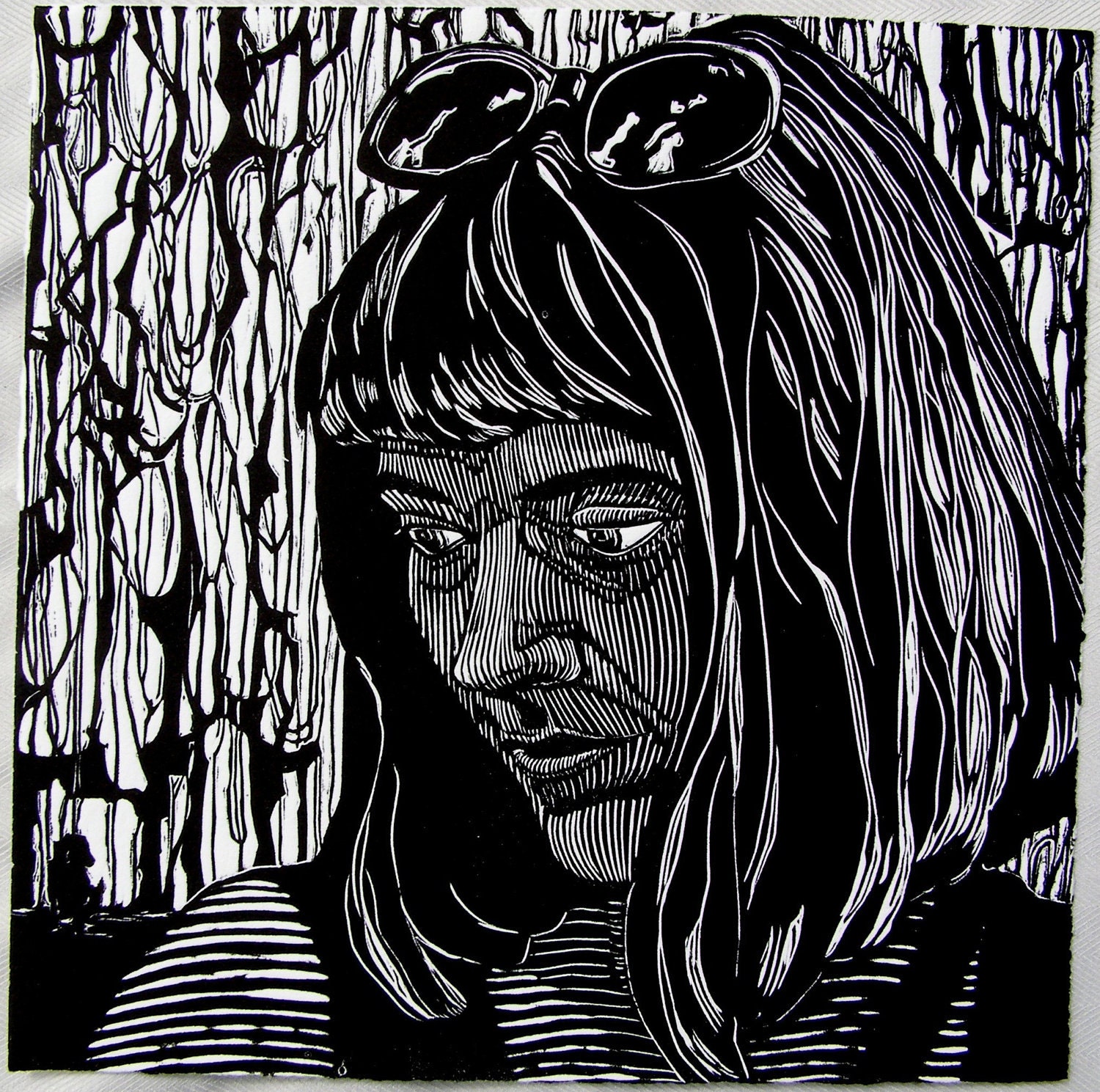 Items similar to Linocut Original Fine Art Relief Print Black and White