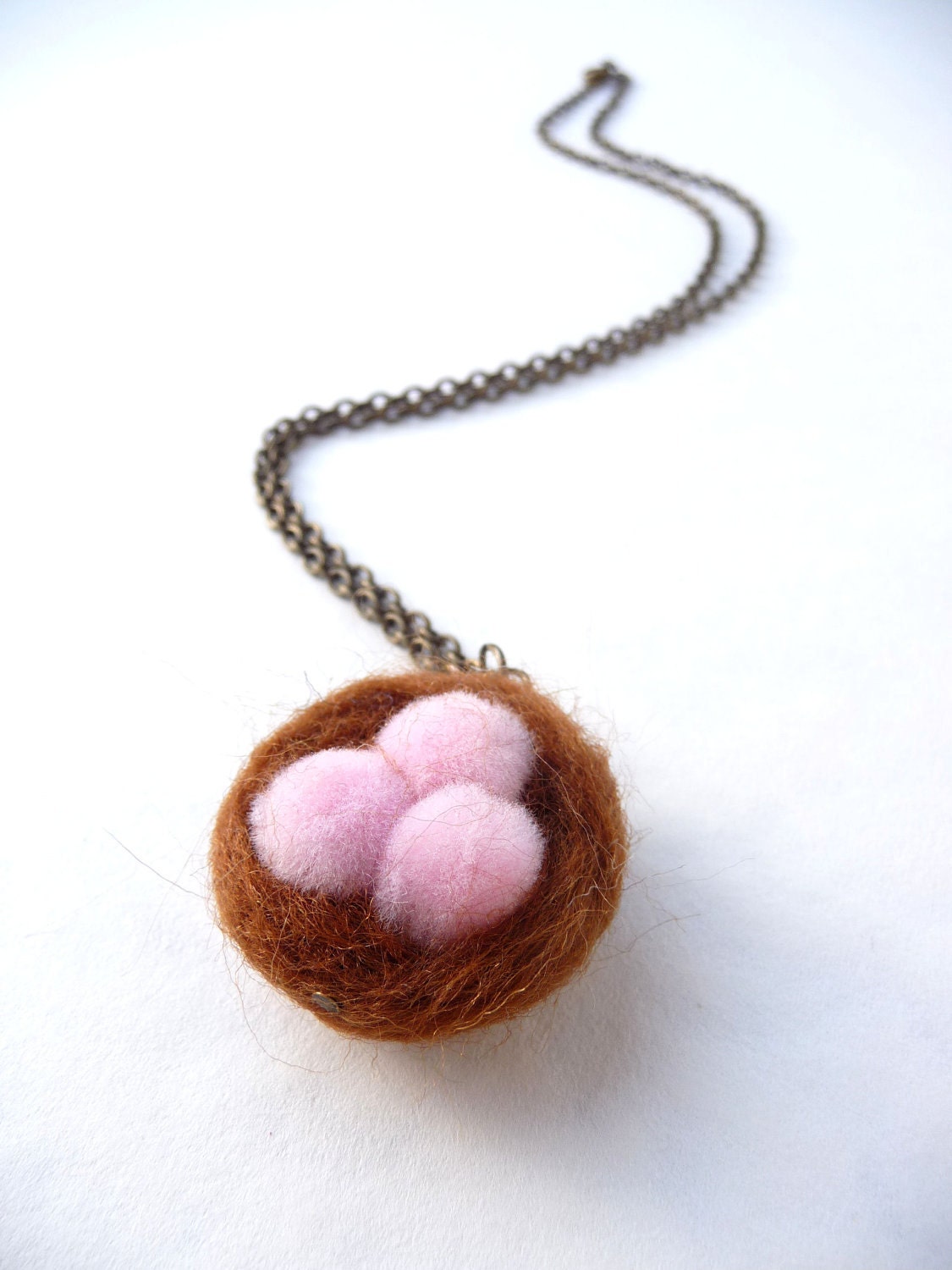 Cottage chic bird's nest needle felted necklace