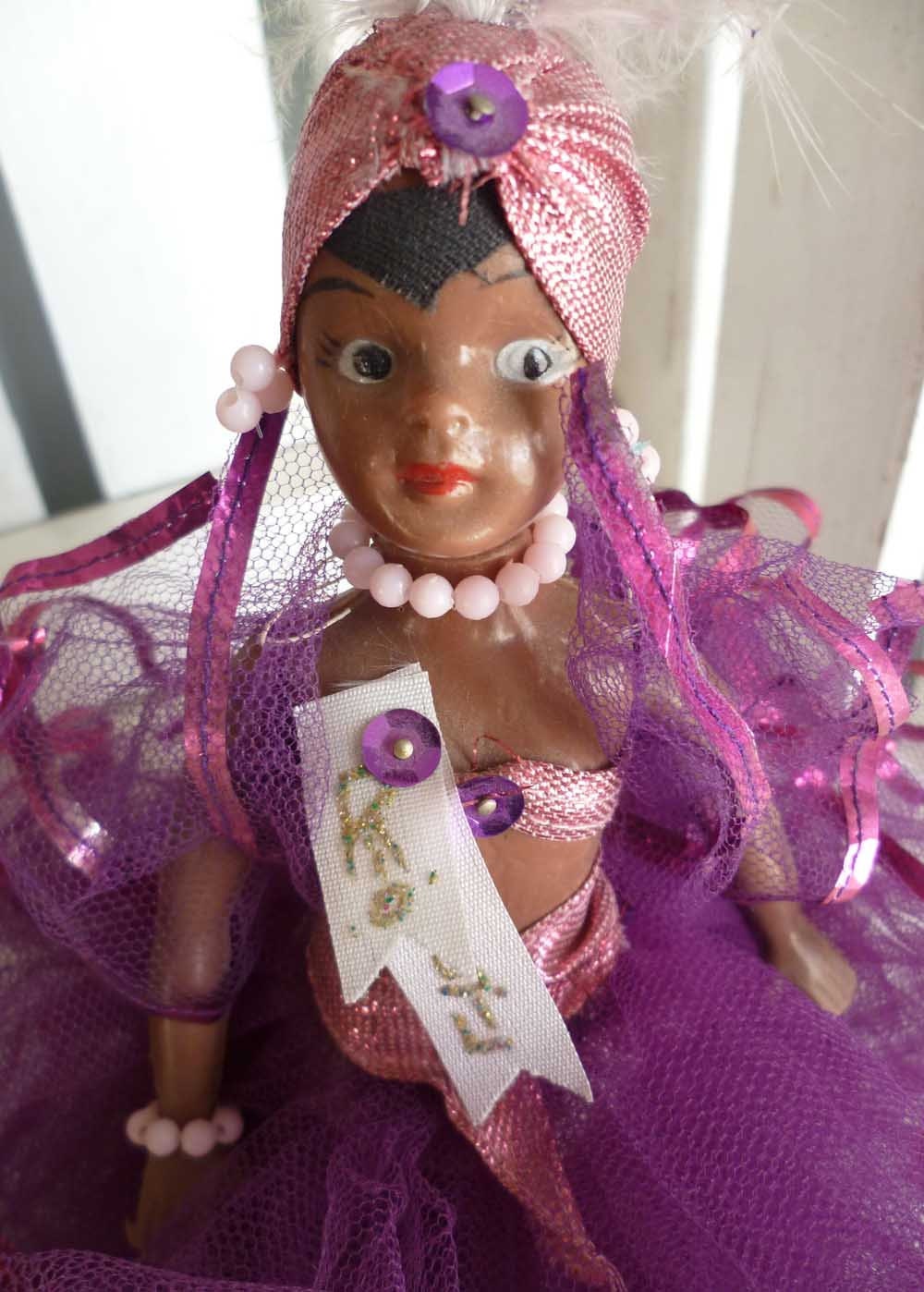 Vintage Mardi Gras Doll - Purple - Rio - Brazil - Carnival 60s - Souvenir