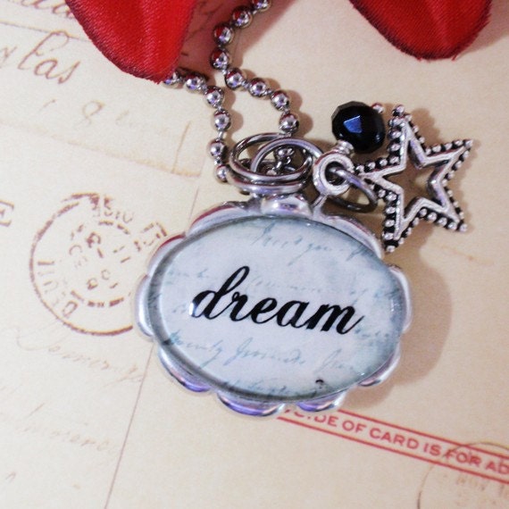 Dream With Dream Inspire Believe On Reverse Side Dbl Oval Bubble Necklace/Charm/PendantFrom ArtUnderGlass