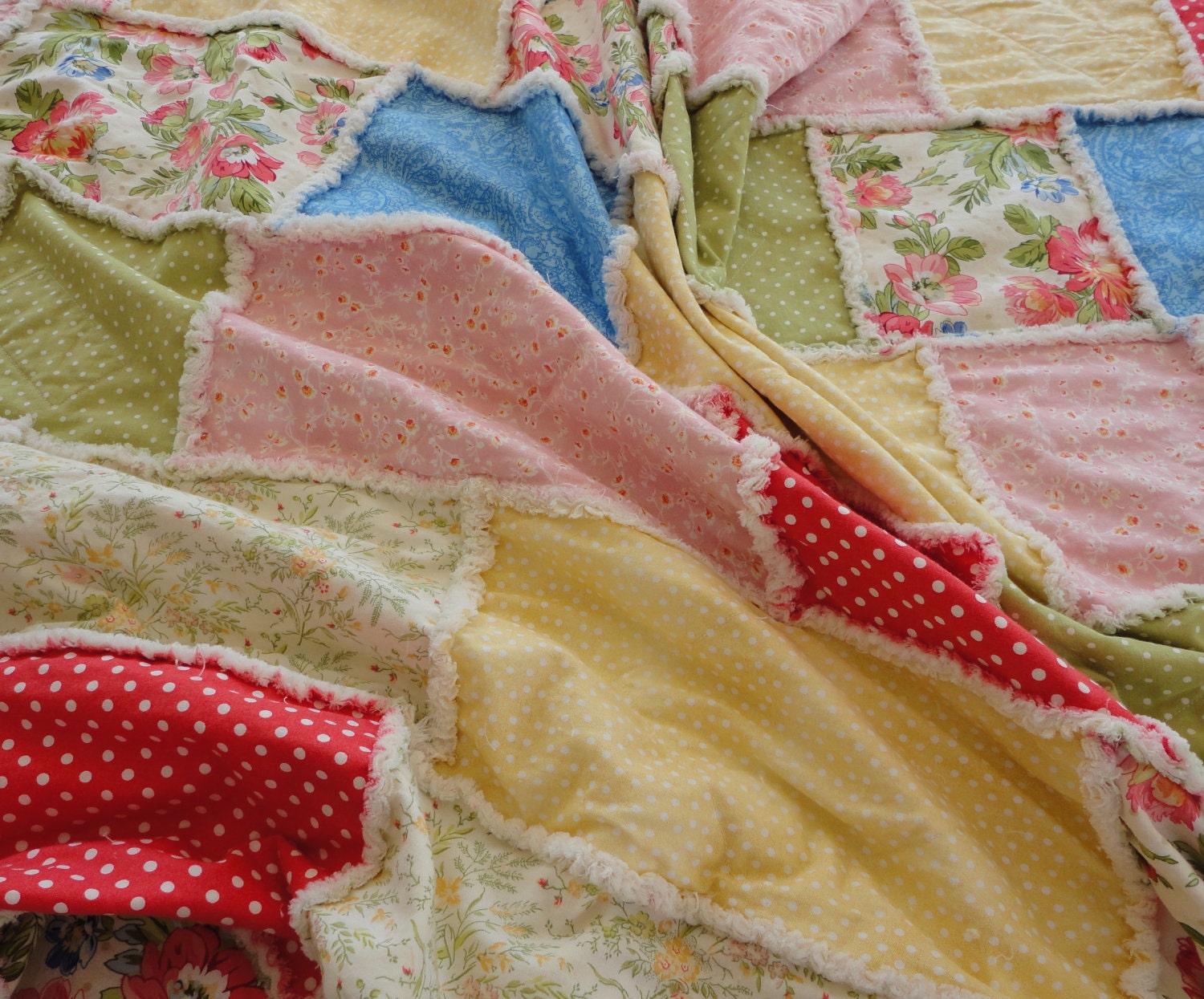 Rag Quilt Throw All Natural Spring Bright Colors
