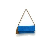 Turquoise  suede small bag with tan tassels