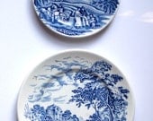 Two Small VINTAGE ENGLISH PLATES - Cobalt Blue and  White - English Countryside Scenes -  Wedgewood and Wood & Sons - Two Treasury Lists