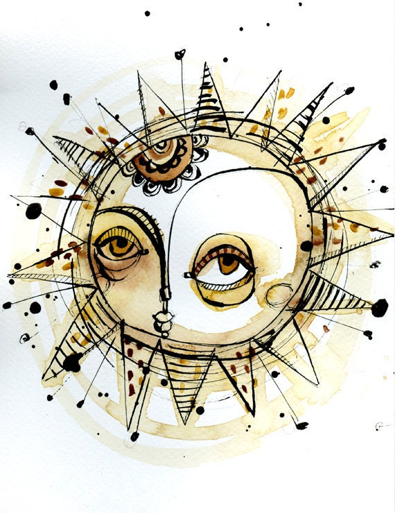 Sun is shining 02 (print of an original ink and watercolor illustration)