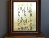 Romantic and Hazy Art Print - Just Forget The World - Snow Patrol lyric - love gift, daydream, dreamy, nature - green, gray - 8 x 10 - CisforColor