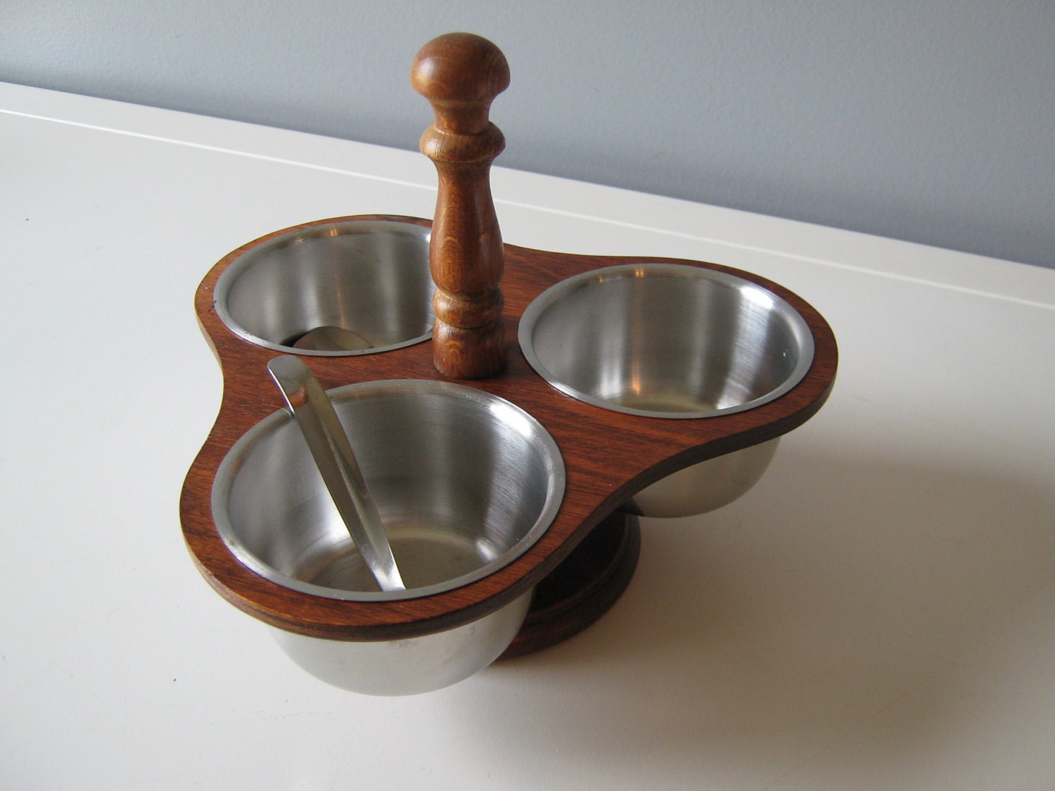 Items similar to Condiment Server Caddy, Vintage Wood Condiment Holder
