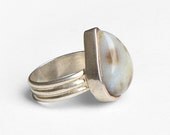 70s Vintage Ring Silver Cabachon Teardrop Hippie Boho Size 9