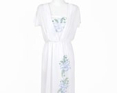 70s Party Dress White Blue Iris Sheer Dancer Vintage