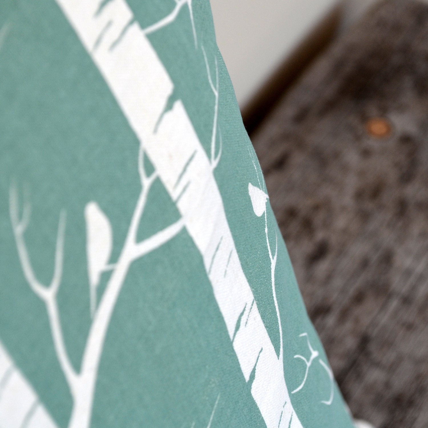 Birch Forest - Organic cotton screen printed cushion cover in aqua.