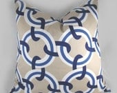 Decorative Pillow Cushion Cover - Accent Pillow - Throw Pillow - Duralee - Theo Marine - Blue, Khaki, Navy - Circle - 20 x 20 inch
