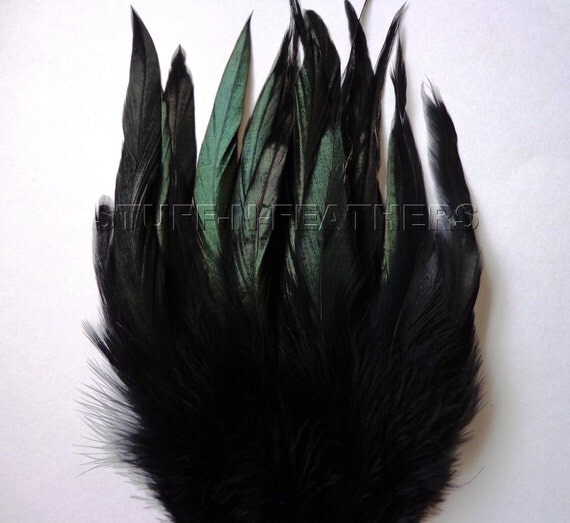 IRIDESCENT Black long rooster schlappen feathers by Stuffnfeathers