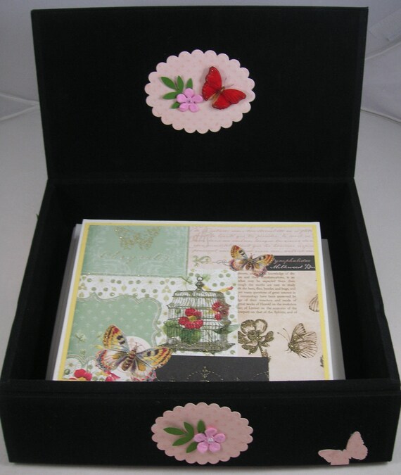 Buy cigars gift set - SALE Butterfly Card Gift Set - 12 handmade Cards and Envelopes 6.5" x 5" in a hand embellished cigar Gift Box, Thank you