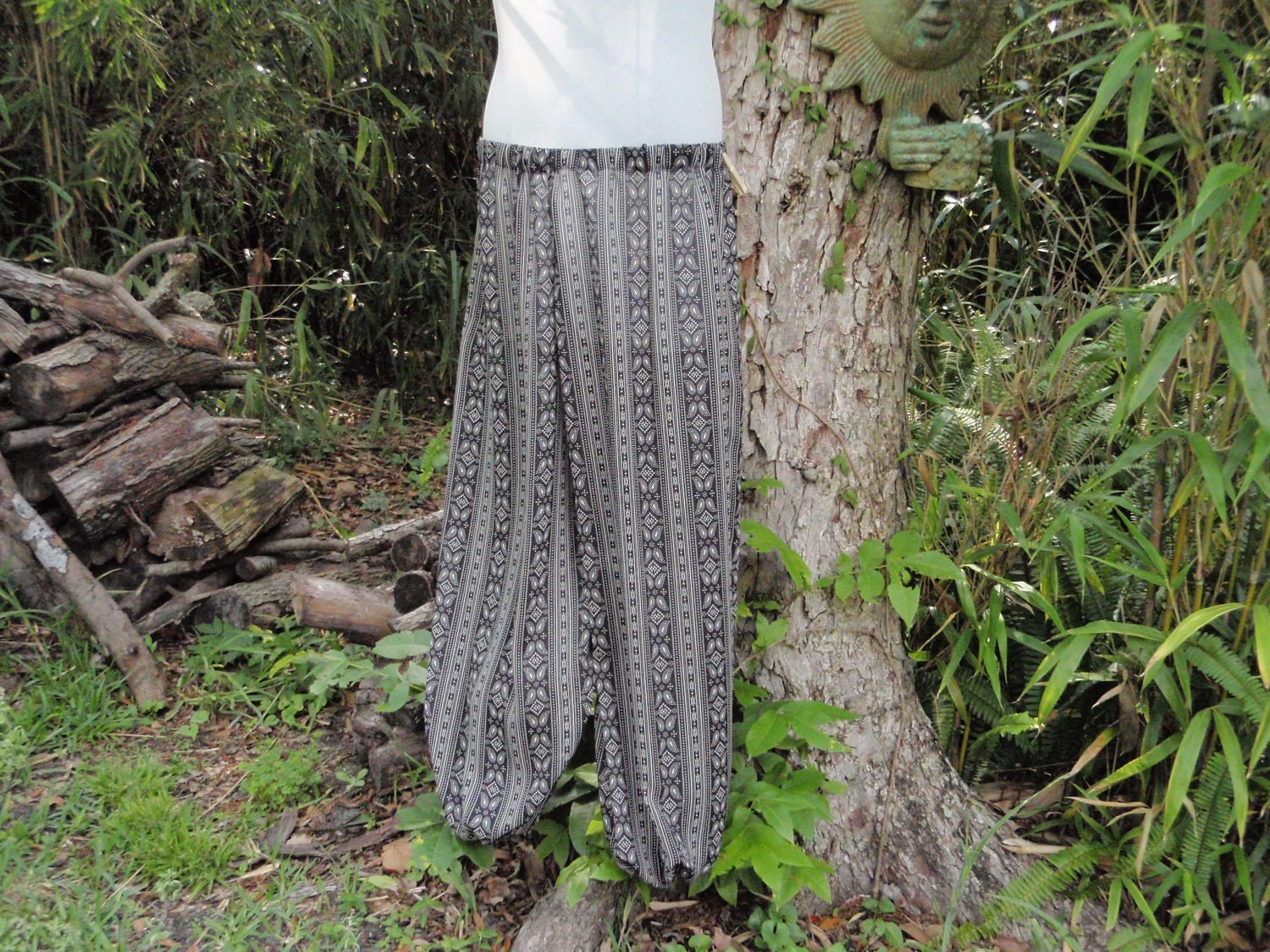Black White Chiffon Harem Pants Pantaloons Bellydance Medium